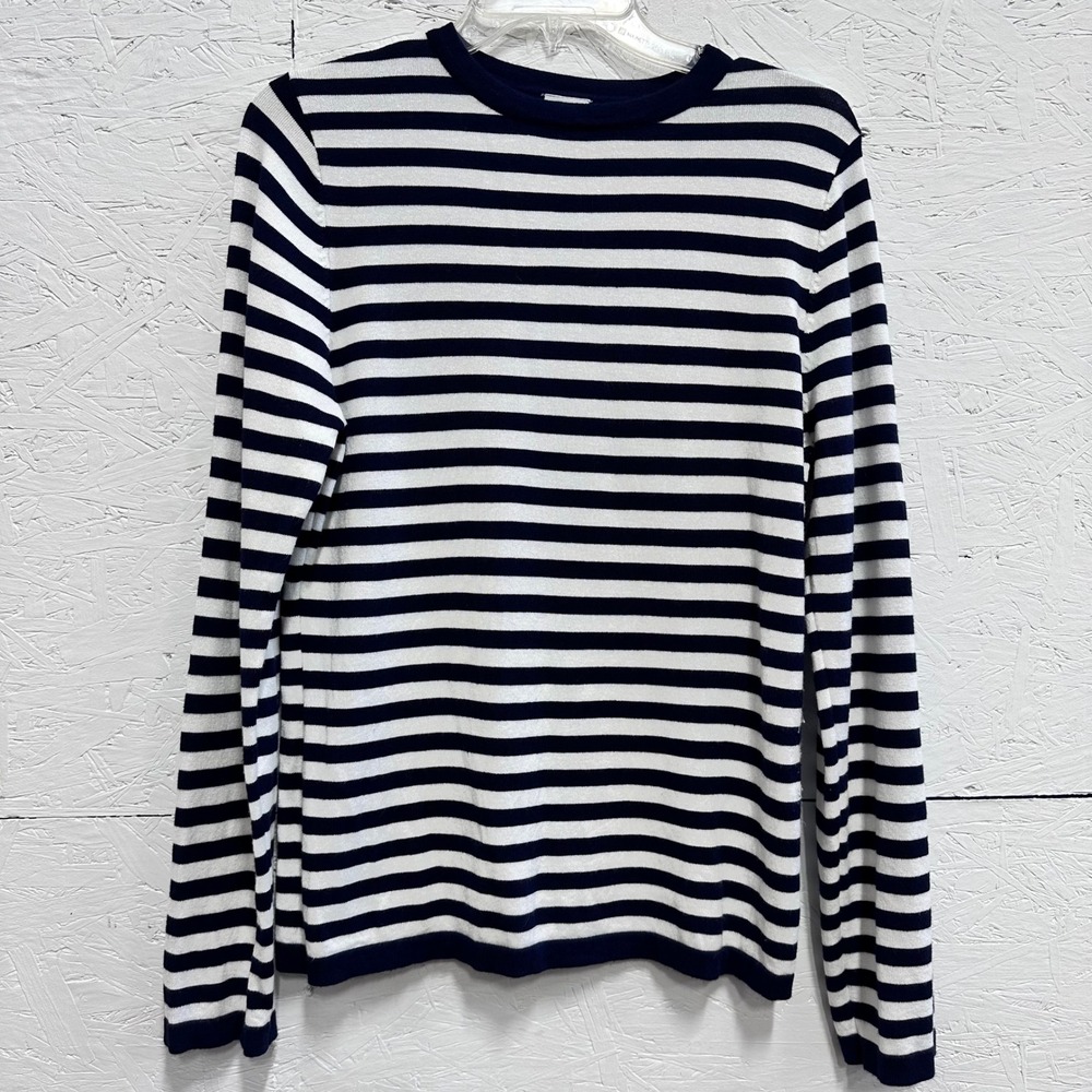 Cielo XL Pullover Sweater Navy White Striped Parisian Nautical French Girl
